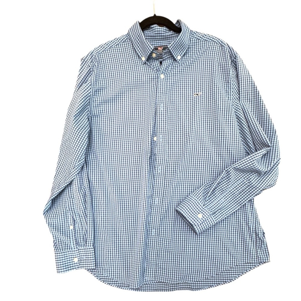 Vineyard Vines® Men's On-The-Go Nylon Blue Gingham Shirt Size XL